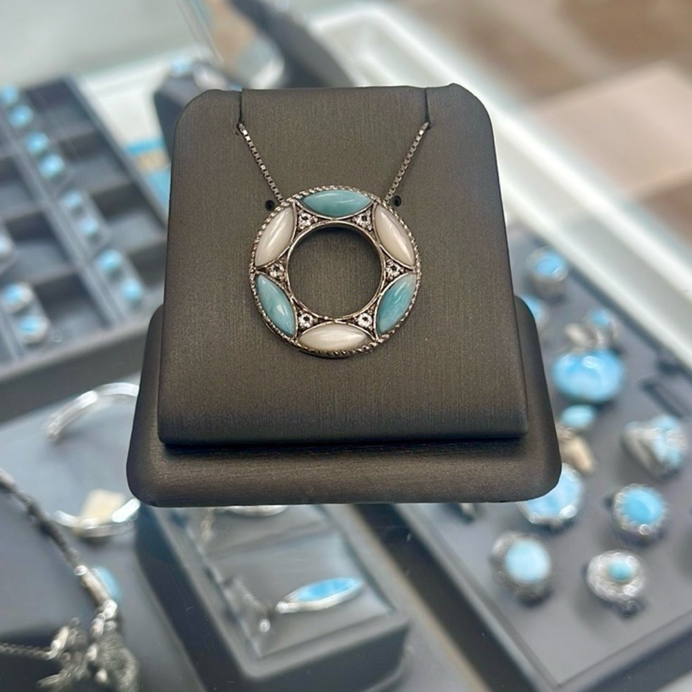 Sterling Silver Larimar and Mother of Pearl Necklace